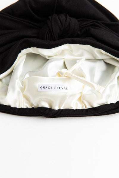 Grace Eleyae Black Satin-Lined Knot Turban - Product Junkie DC